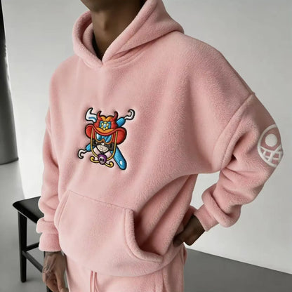 Unisex   Embroidery Color-blocked Plush Hoodie