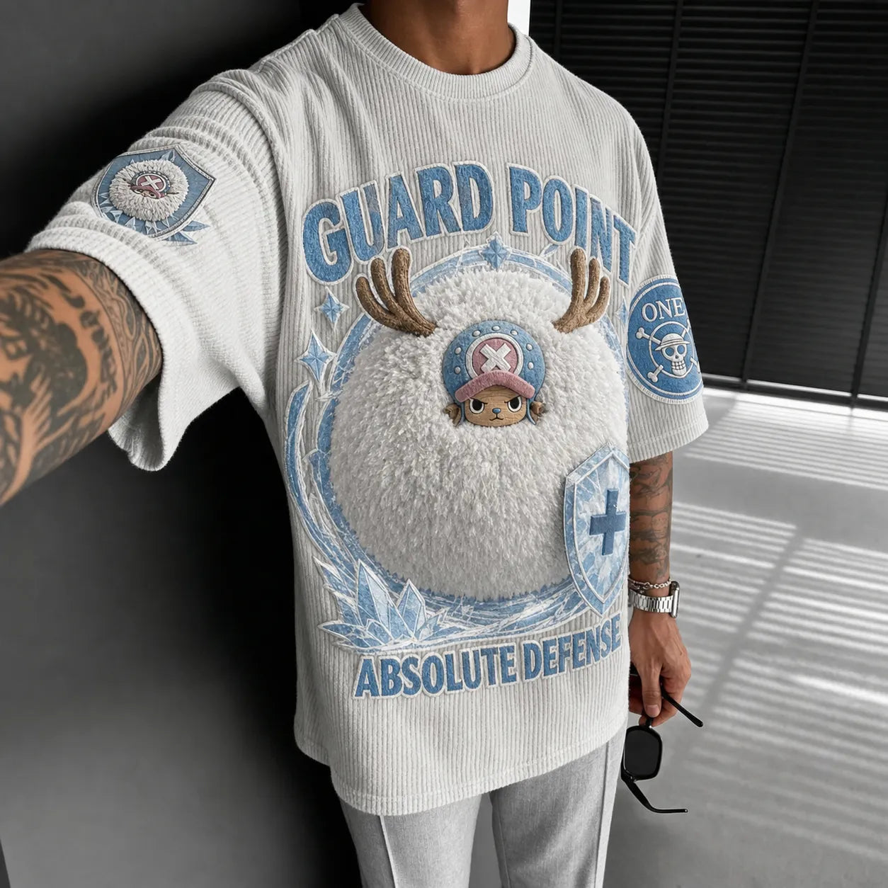 Unisex Short-Sleeve Corduroy T-Shirt With Anime Print