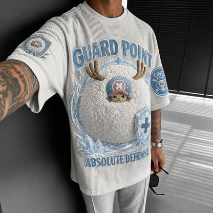 Unisex Short-Sleeve Corduroy T-Shirt With Anime Print