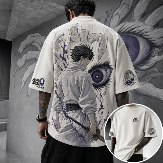 Unisex Anime Print Short-Sleeve Corduroy T-Shirt