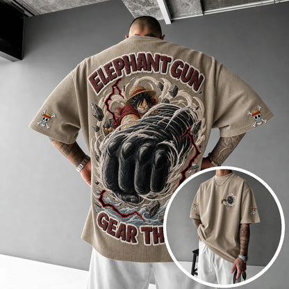 Premium Cotton-Blend Corduroy T-Shirt with Embroidered Patch – Oversized Graphic Tee for Casual Streetwear