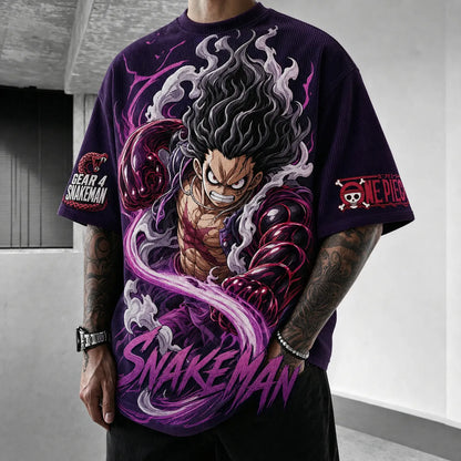 Unisex Short-Sleeve Corduroy T-Shirt With Anime Print