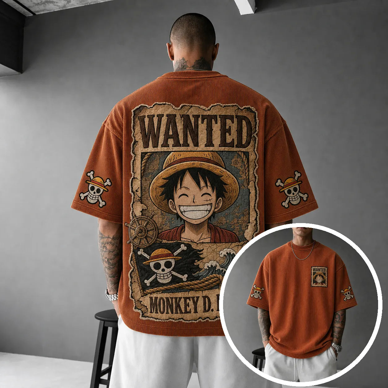Premium Cotton-Blend Corduroy T-Shirt with Embroidered Patch – Oversized Graphic Tee for Casual Streetwear