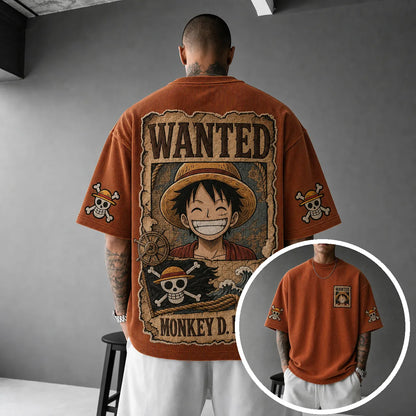 Premium Cotton-Blend Corduroy T-Shirt with Embroidered Patch – Oversized Graphic Tee for Casual Streetwear