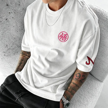 Anime-Inspired Vintage Waffle Knit T-Shirt