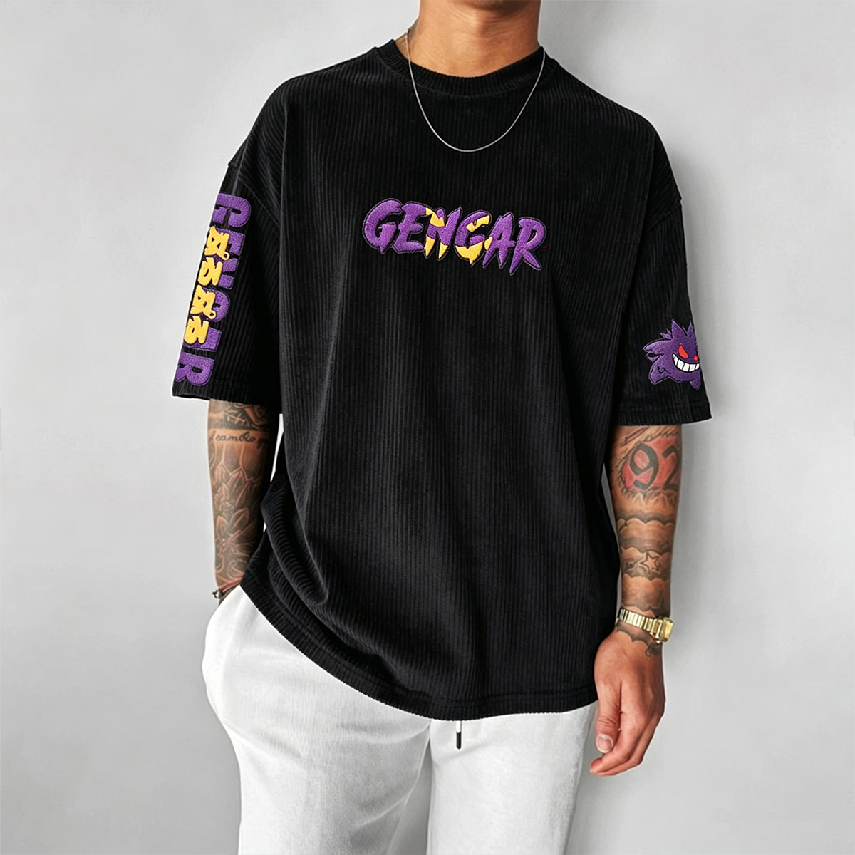 Anime-Inspired Vintage Waffle Knit T-Shirt