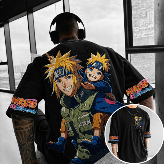 Naruto Shippuden Embroidered Graphic Tee – Premium Cotton Blend Oversized T-Shirt with Iconic Character Art and Sleeve Logo