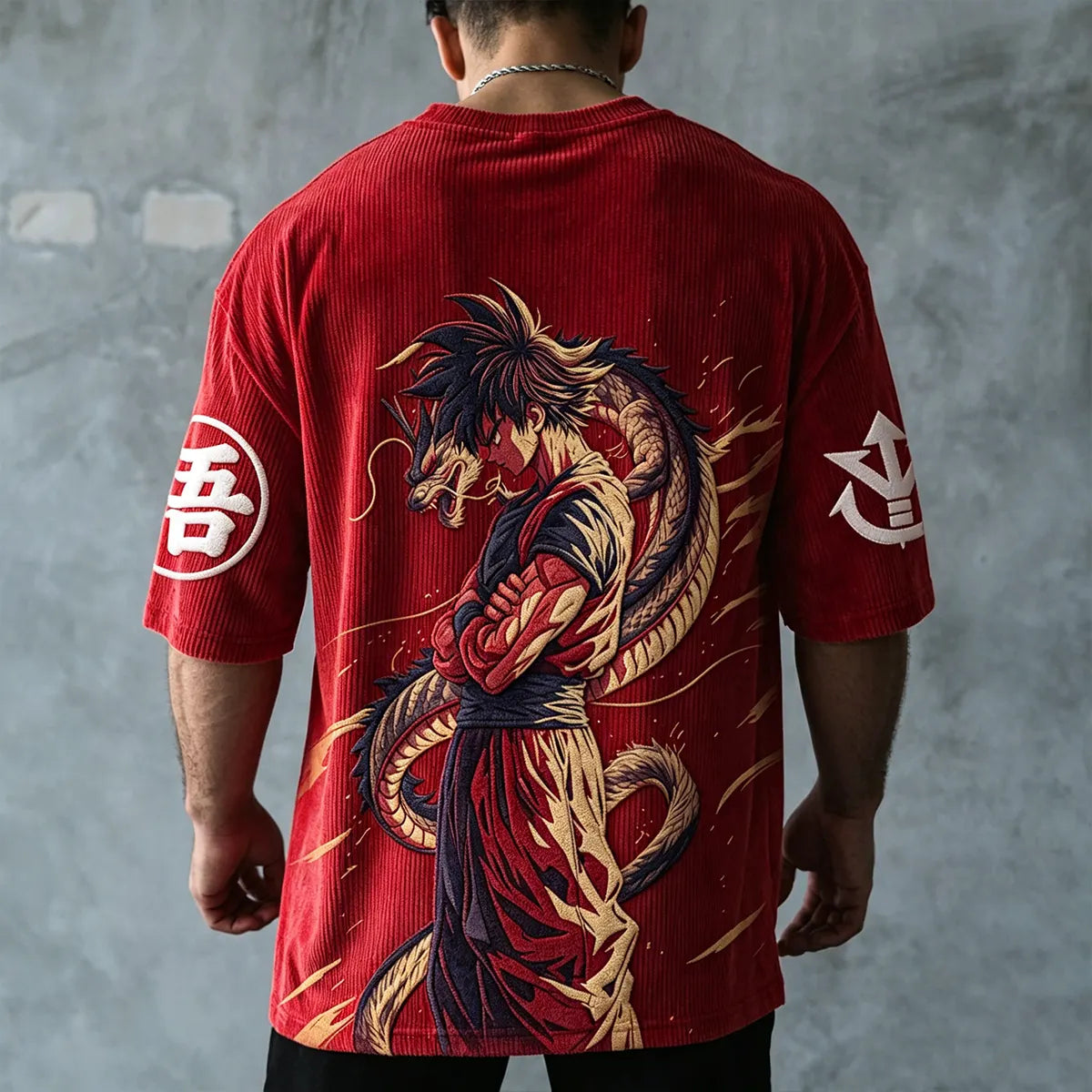 Anime-Inspired Vintage Waffle Knit T-Shirt