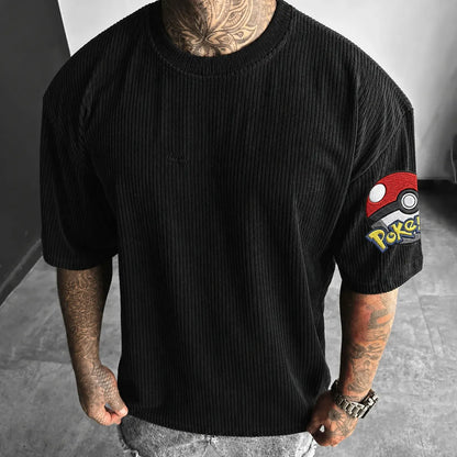 Unisex Anime-Style Retro Corduroy Oversized T-Shirt