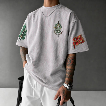 Unisex Short-Sleeve Corduroy T-Shirt With Anime Print