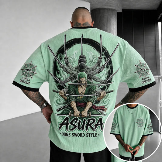 Unisex Short-Sleeve Corduroy T-Shirt With Anime Print