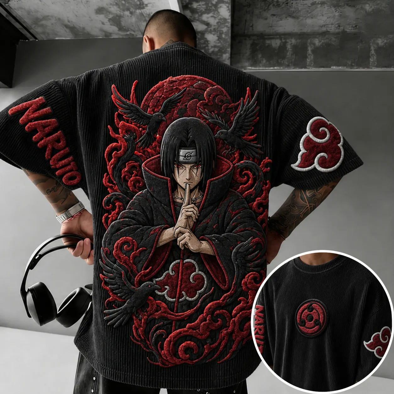 Unisex Anime-Style Retro Corduroy Oversized T-Shirt