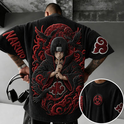 Unisex Anime-Style Retro Corduroy Oversized T-Shirt