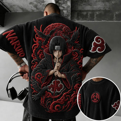 Unisex Anime-Style Retro Corduroy Oversized T-Shirt