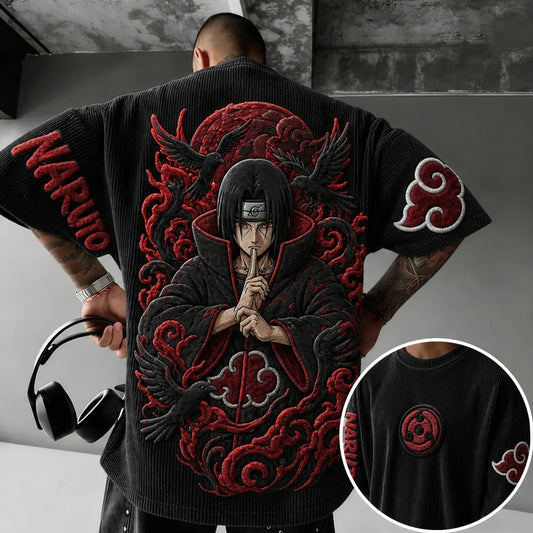 Unisex Anime-Style Retro Corduroy Oversized T-Shirt