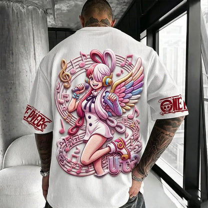 Unisex Anime-Style Retro Corduroy Oversized T-Shirt