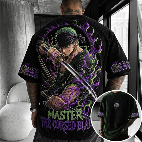 Unisex Short-Sleeve Corduroy T-Shirt With Anime Print