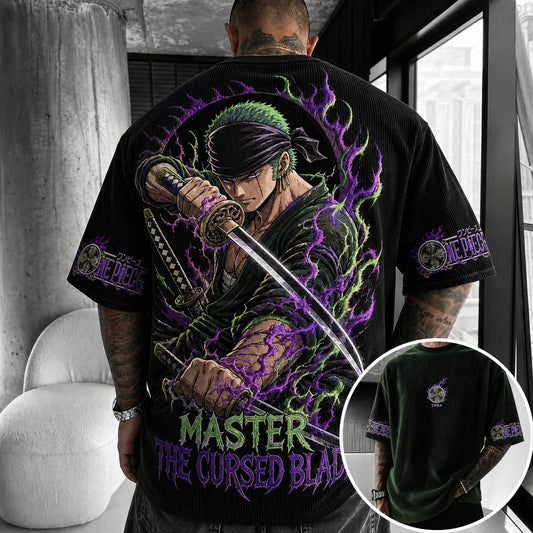 Unisex Short-Sleeve Corduroy T-Shirt With Anime Print