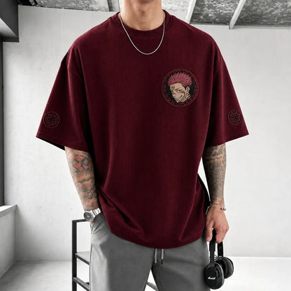 Unisex Anime Print Short-Sleeve Corduroy T-Shirt