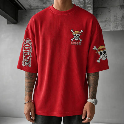 Unisex Short-Sleeve Corduroy T-Shirt With Anime Print