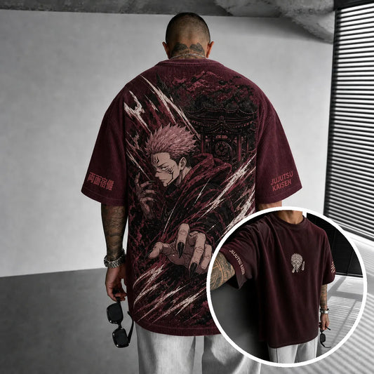 Unisex Anime Print Short-Sleeve Corduroy T-Shirt