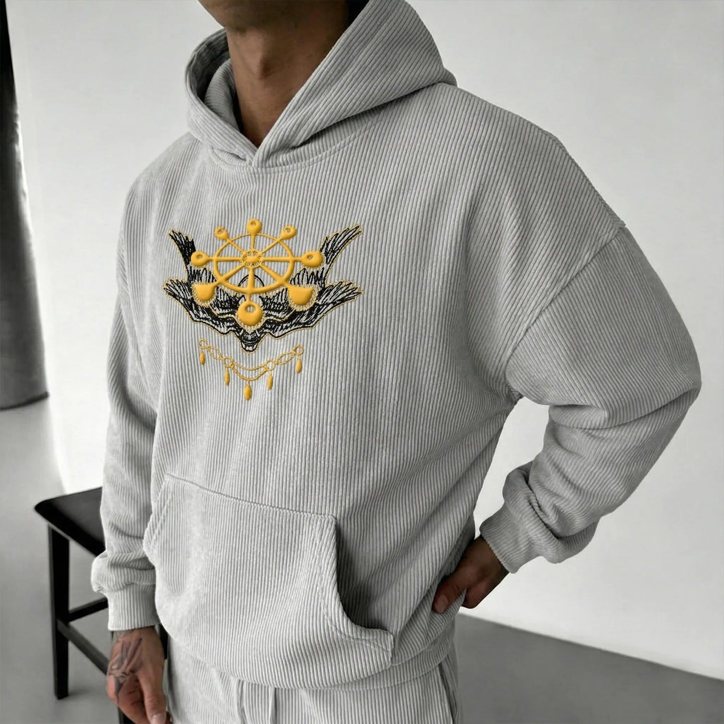 :Mahoraga Foam Print Corduroy Hoodie