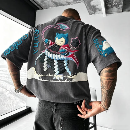 Anime-Inspired Vintage Waffle Knit T-Shirt