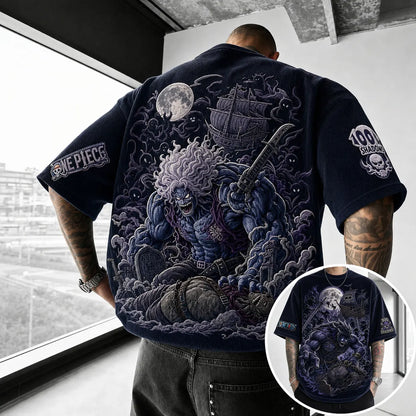 Unisex Short-Sleeve Corduroy T-Shirt With Anime Print