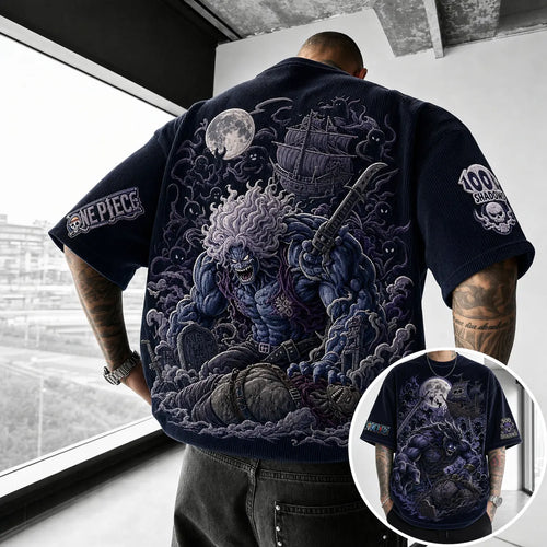 Unisex Short-Sleeve Corduroy T-Shirt With Anime Print