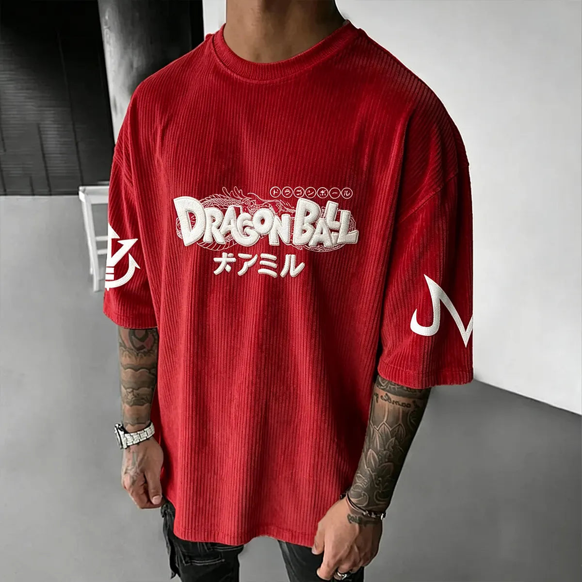 Anime-Inspired Vintage Waffle Knit T-Shirt