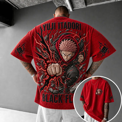 Unisex Anime Print Short-Sleeve Corduroy T-Shirt