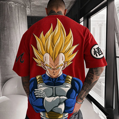 Unisex Anime-Style Retro Corduroy Oversized T-Shirt