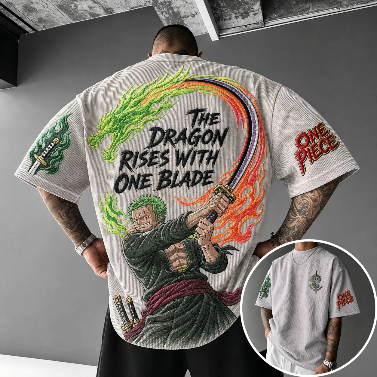 Unisex Short-Sleeve Corduroy T-Shirt With Anime Print