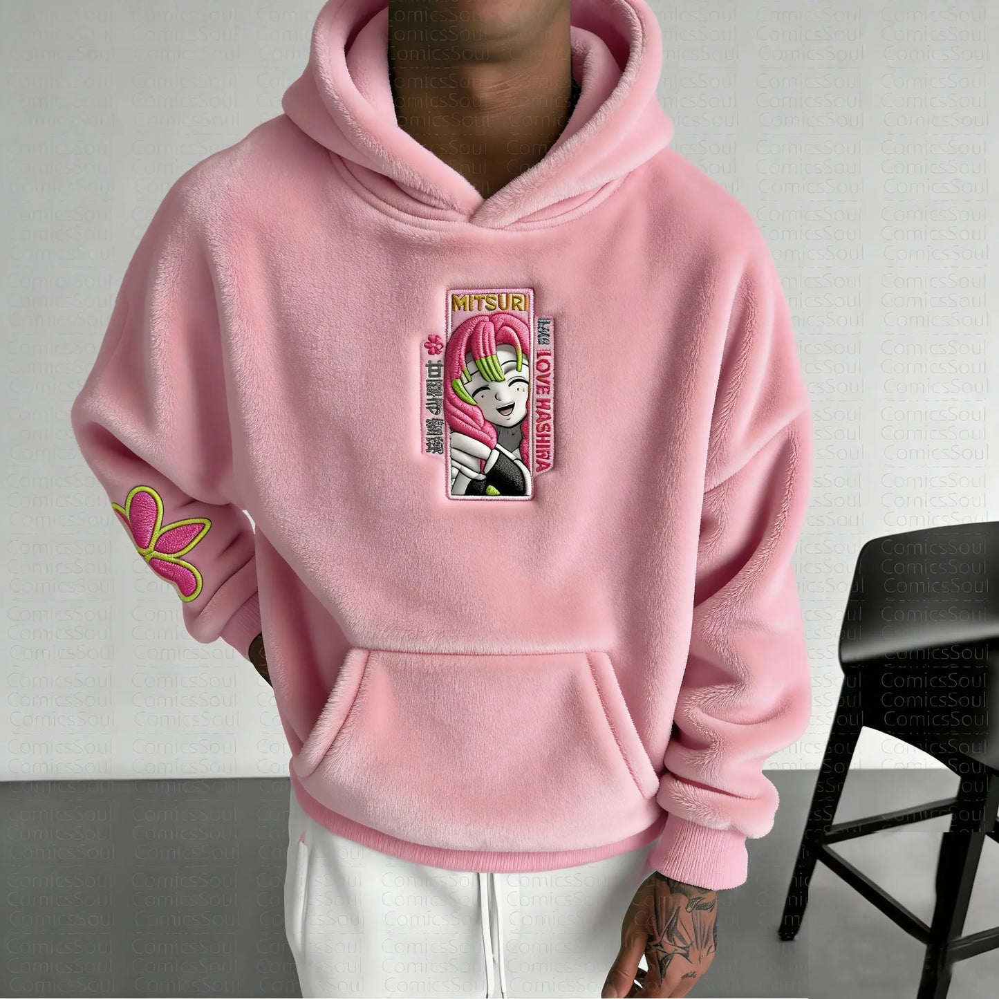 :Kanroji Mitsuri Color-blocked Plush Hoodie