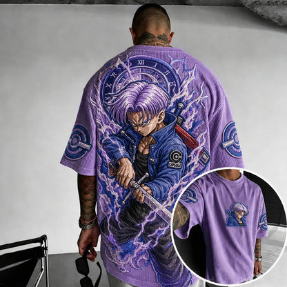 Unisex Anime-Style Retro Corduroy Oversized T-Shirt