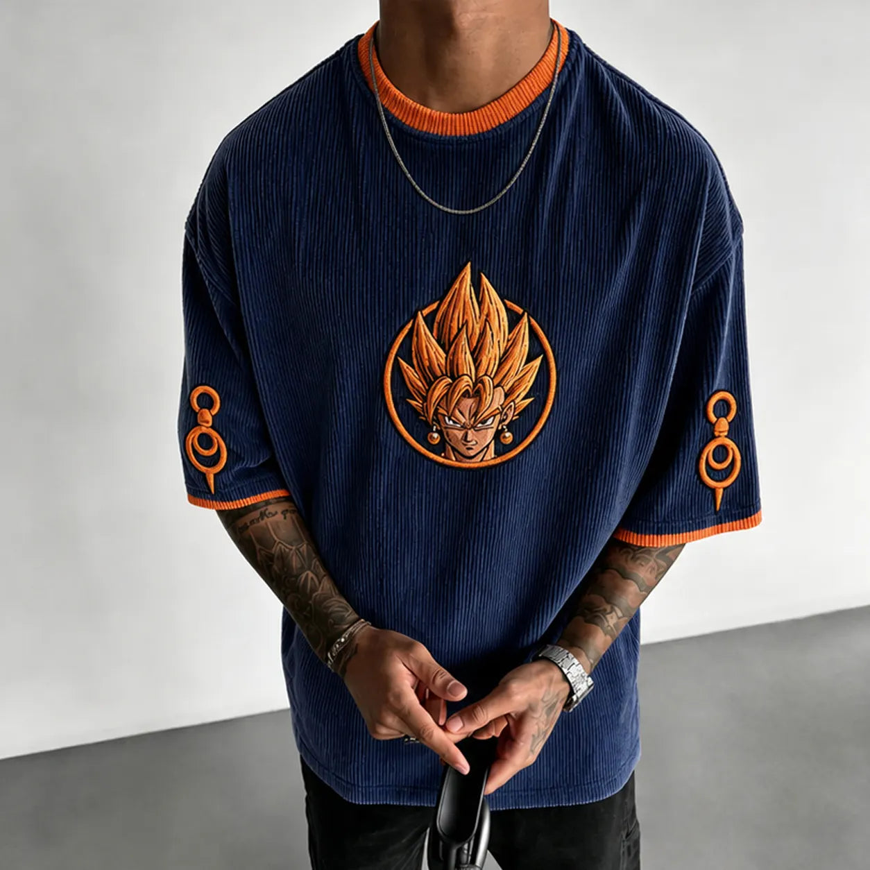 Unisex Anime-Style Retro Corduroy Oversized T-Shirt