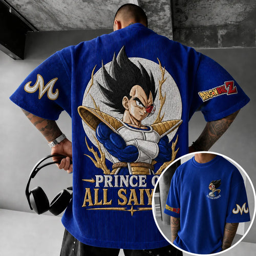 Unisex Short-Sleeve Corduroy T-Shirt With Anime Print
