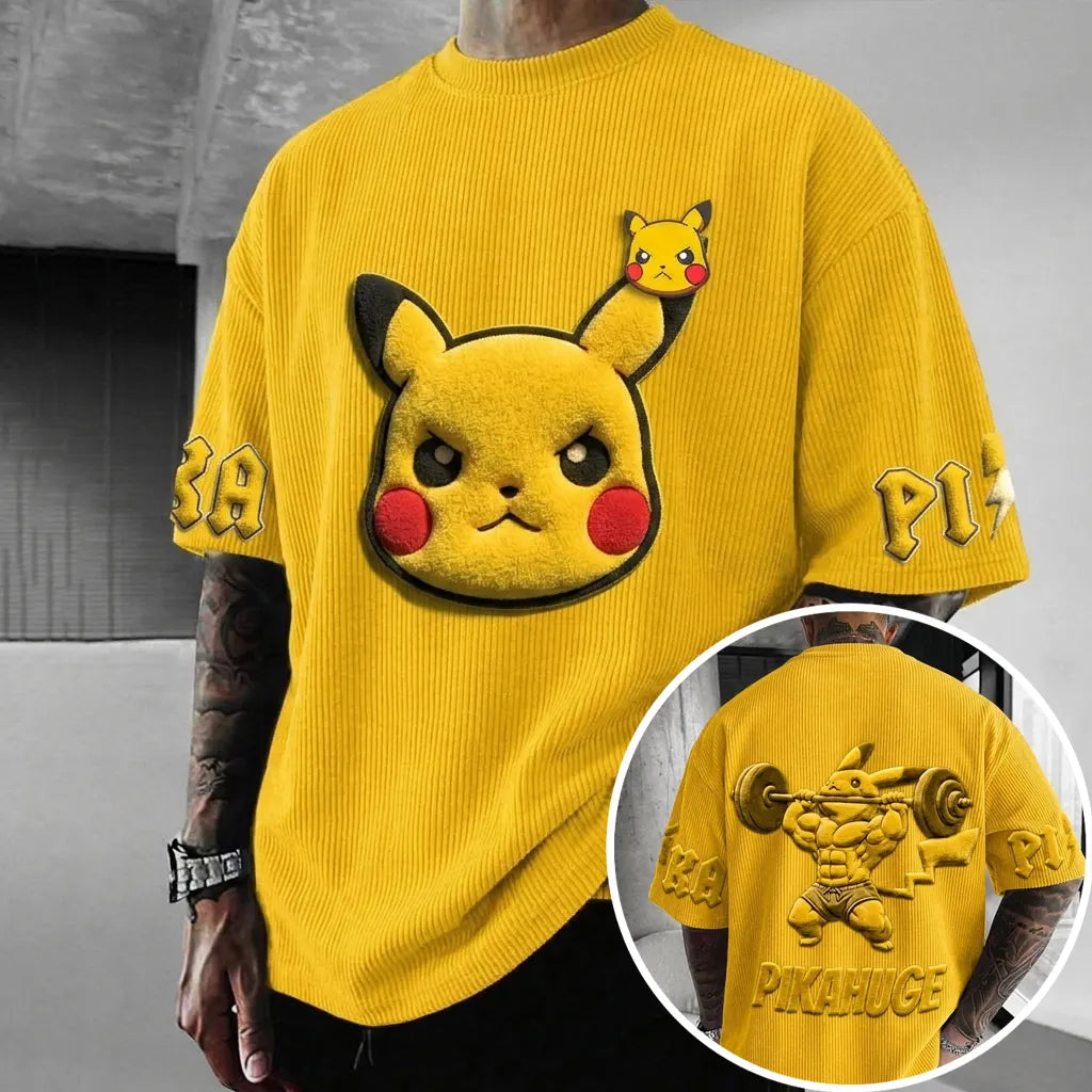 Unisex Anime-Style Retro Corduroy Oversized T-Shirt