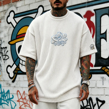 Unisex Anime-Style Retro Corduroy Oversized T-Shirt