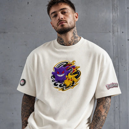 Unisex Anime-Style Retro Corduroy Oversized T-Shirt