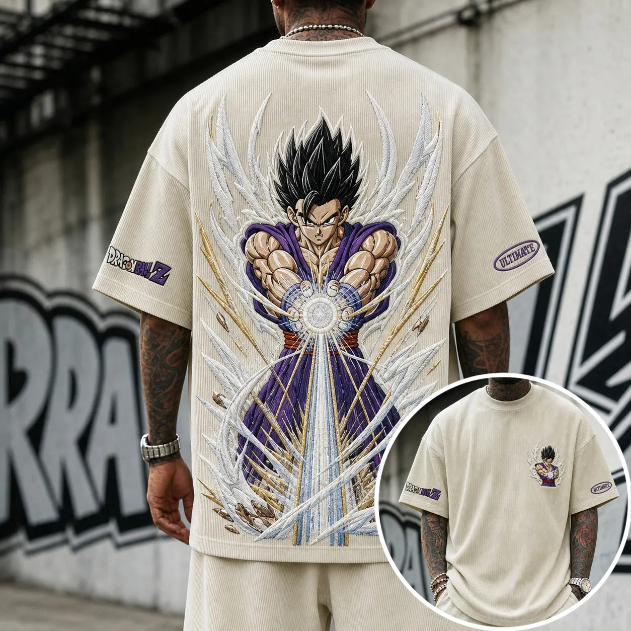 Unisex Loose-Fit Anime Vertical Stripe T-Shirt