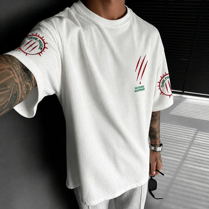 Unisex Short-Sleeve Corduroy T-Shirt With Anime Print