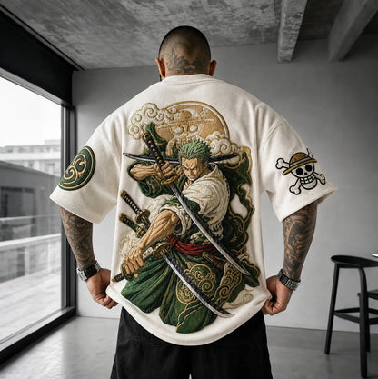 Unisex Anime-Style Retro Corduroy Oversized T-Shirt