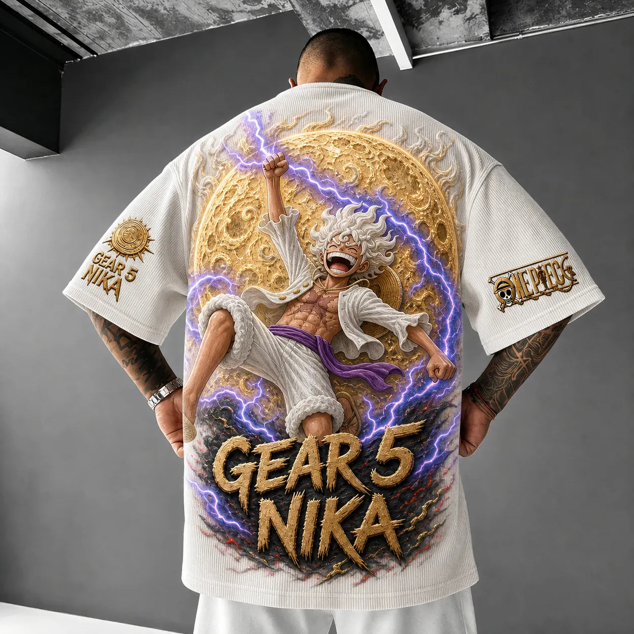 Unisex Short-Sleeve Corduroy T-Shirt With Anime Print