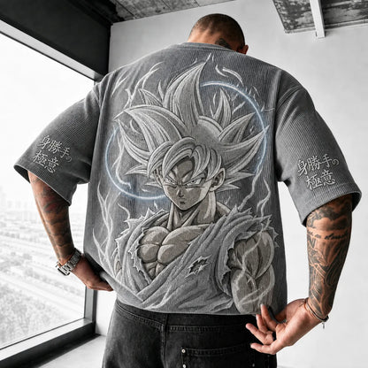 Unisex Short-Sleeve Corduroy T-Shirt With Anime Print