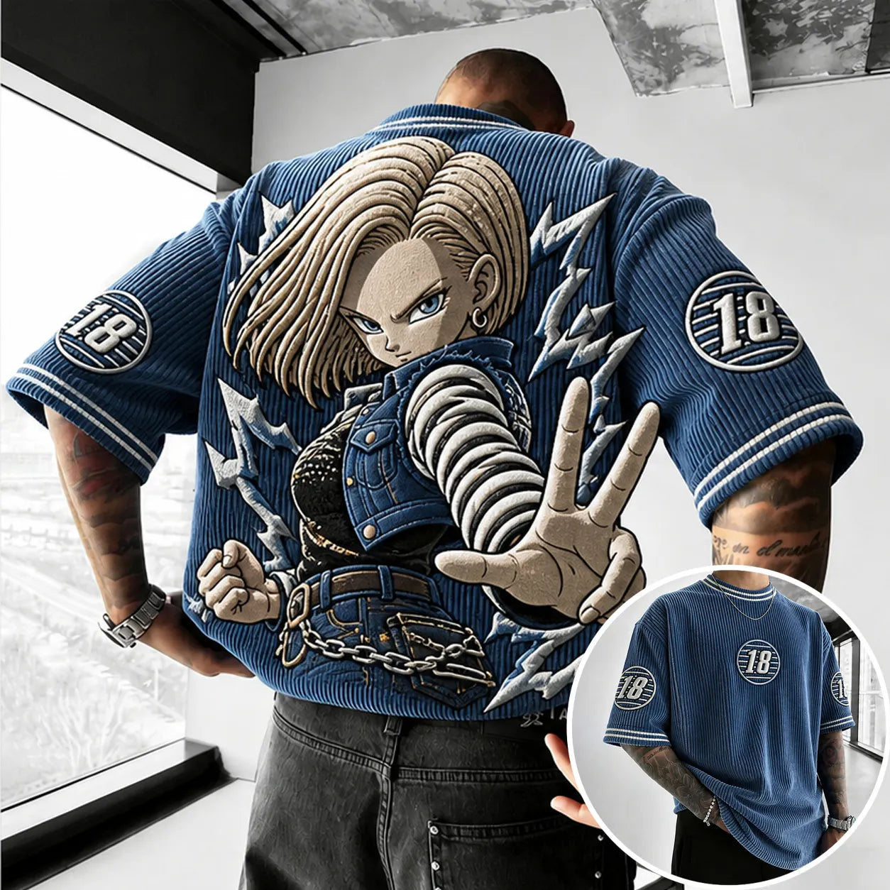 Unisex Anime-Style Retro Corduroy Oversized T-Shirt