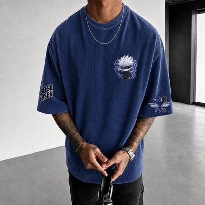 Unisex Anime Print Short-Sleeve Corduroy T-Shirt