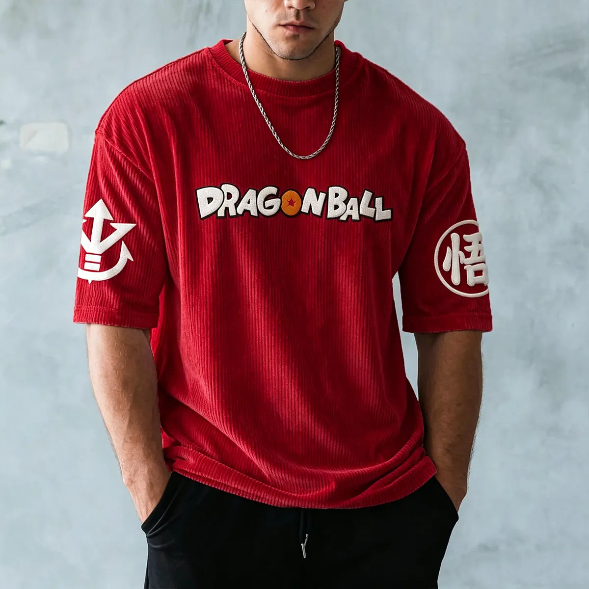 Anime-Inspired Vintage Waffle Knit T-Shirt