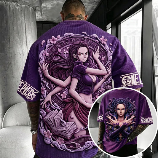 Unisex Anime-Style Retro Corduroy Oversized T-Shirt