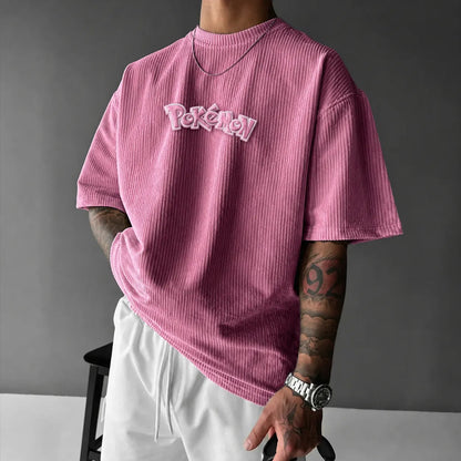 Unisex Anime-Style Retro Corduroy Oversized T-Shirt